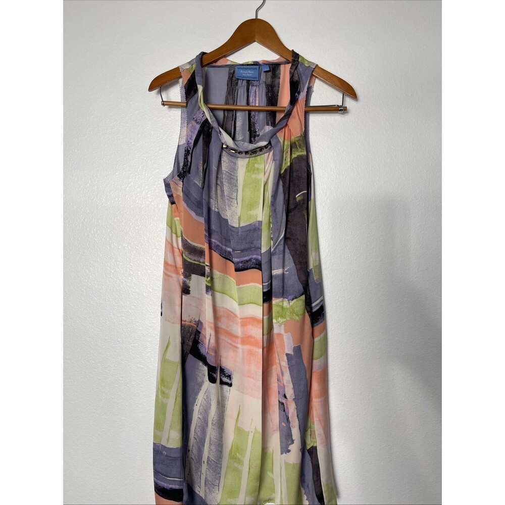 Simply Vera Sleeveless Dress L Rayon Wrap Pockets Knee Length Purple/green Multi